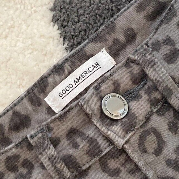 Good American $170 Size 0/25 Gray Black Leopard Print Skinny Stretch Denim Jeans - Picture 7 of 16